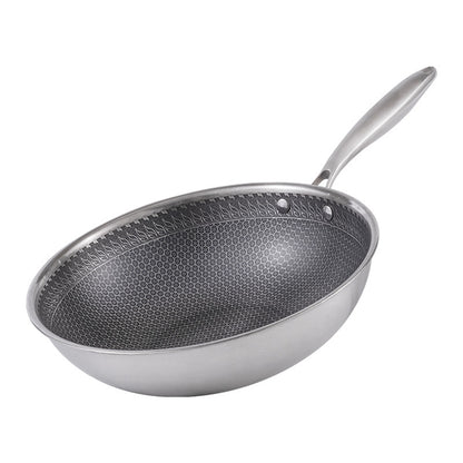 Factory direct supply double-sided honeycomb 316 stainless steel frying pan three-layer steel uncoated non-stick pan low smoke flat bottom pan