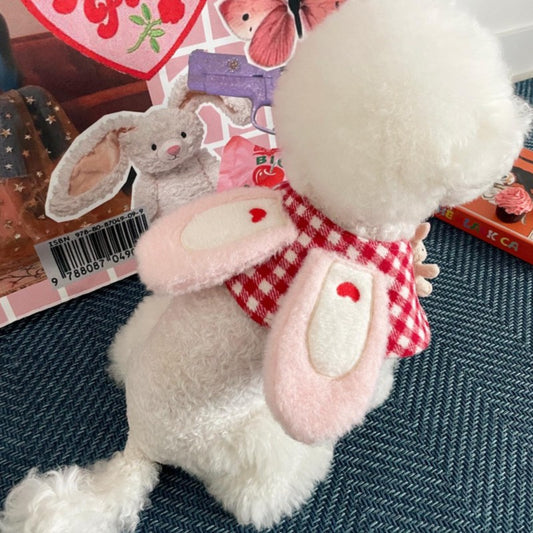Korean-style cute plaid rabbit pet bib/cloak/cloak for pets, perfect for Instagram.