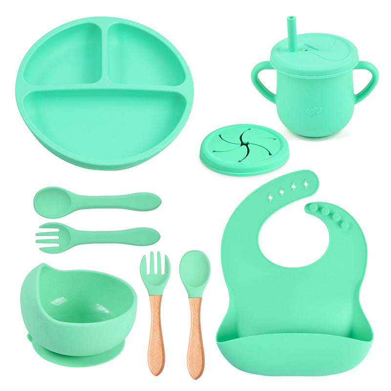 Baby food tray with compartments, baby suction cup, food-grade silicone bowl, tableware set, children's complementary food silicone tray