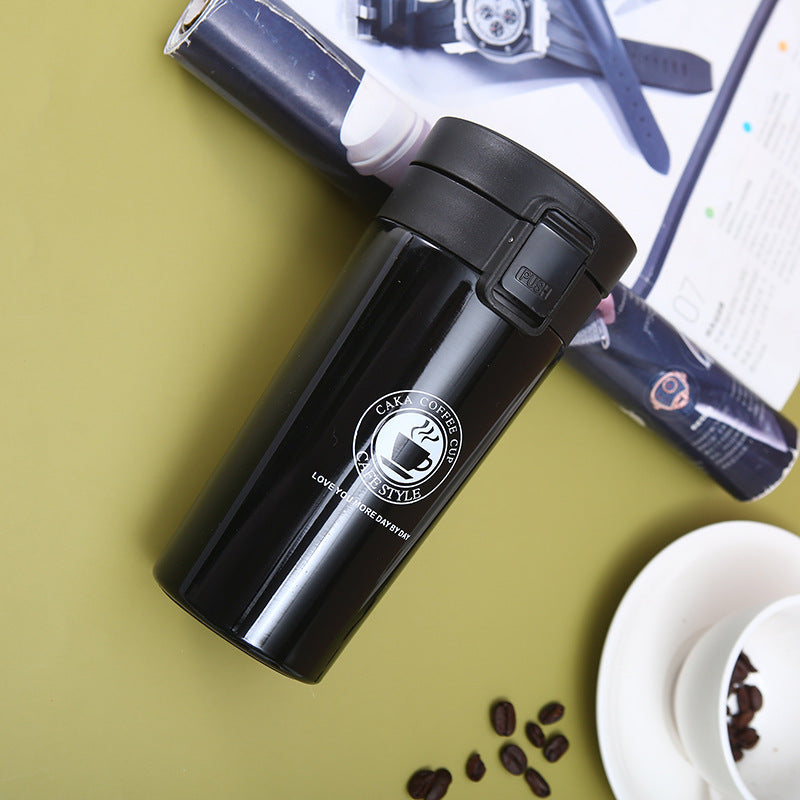 304 stainless steel first-generation coffee cup portable lock car water cup business office pop-up lid thermos cup customization