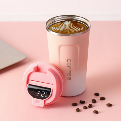 Simple style pure color 304 stainless steel thermos cup intelligent display temperature coffee cup car portable wholesale logo