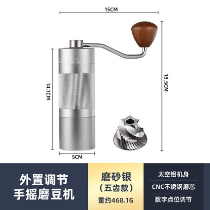 New diamond pattern coffee grinder CNC grinding core extended handle saves time and effort and can be adjusted for coarseness and fineness for home and outdoor use