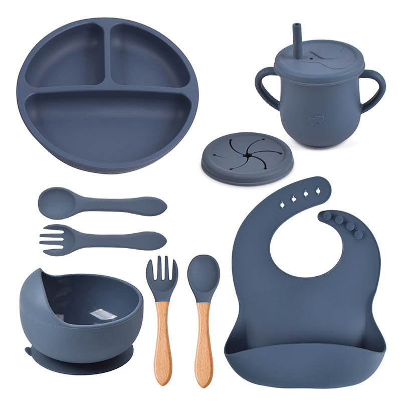 Baby food tray with compartments, baby suction cup, food-grade silicone bowl, tableware set, children's complementary food silicone tray