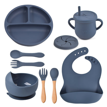 Baby food tray with compartments, baby suction cup, food-grade silicone bowl, tableware set, children's complementary food silicone tray