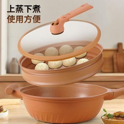 Popular TikTok-style clay pressure cooker with steamer, multi-functional non-stick frying pan, suitable for gas and electric use, directly supplied by the manufacturer.