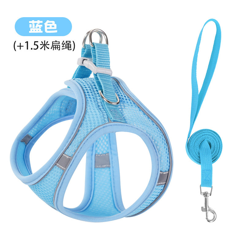 New vest-style pet leash nylon mesh dog harness set, reflective for dogs, available for wholesale.