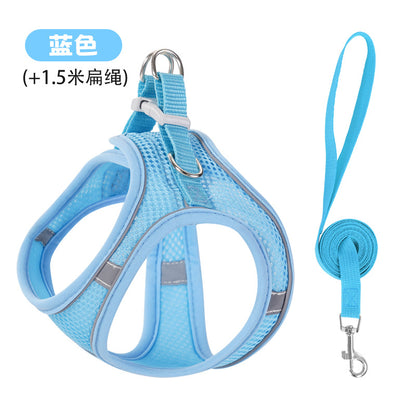 New vest-style pet leash nylon mesh dog harness set, reflective for dogs, available for wholesale.