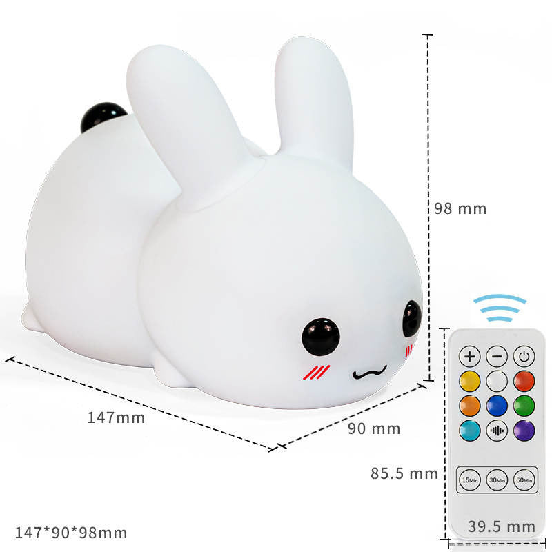 Jade Rabbit LED Silicone Night Light Creative Gift USB Rechargeable Seven-Color Remote Control Dimming Children's Sleep Companion Patting Light