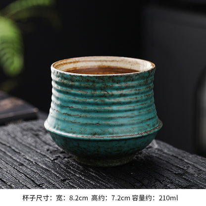 Cross-border retro coarse ceramic coffee cup and saucer set, American style personalized hand-pulled flower mug, household tea cup wholesale.