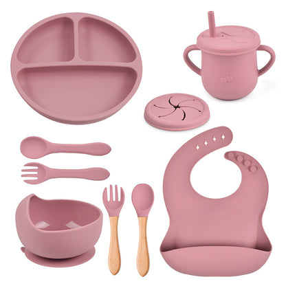 Baby food tray with compartments, baby suction cup, food-grade silicone bowl, tableware set, children's complementary food silicone tray