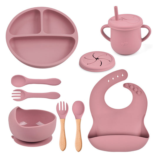Baby food tray with compartments, baby suction cup, food-grade silicone bowl, tableware set, children's complementary food silicone tray