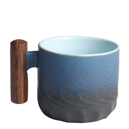 Wooden-handled coffee mug/tea tasting cup, gradient glaze exquisite ceramic small cup gift set wholesale.