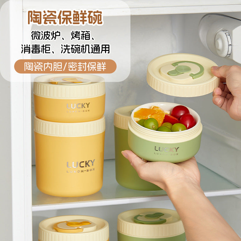 Ceramic food storage bowl gift box, multi-functional sealed bowl, double-boiler stew pot, microwave heating egg steamer bowl